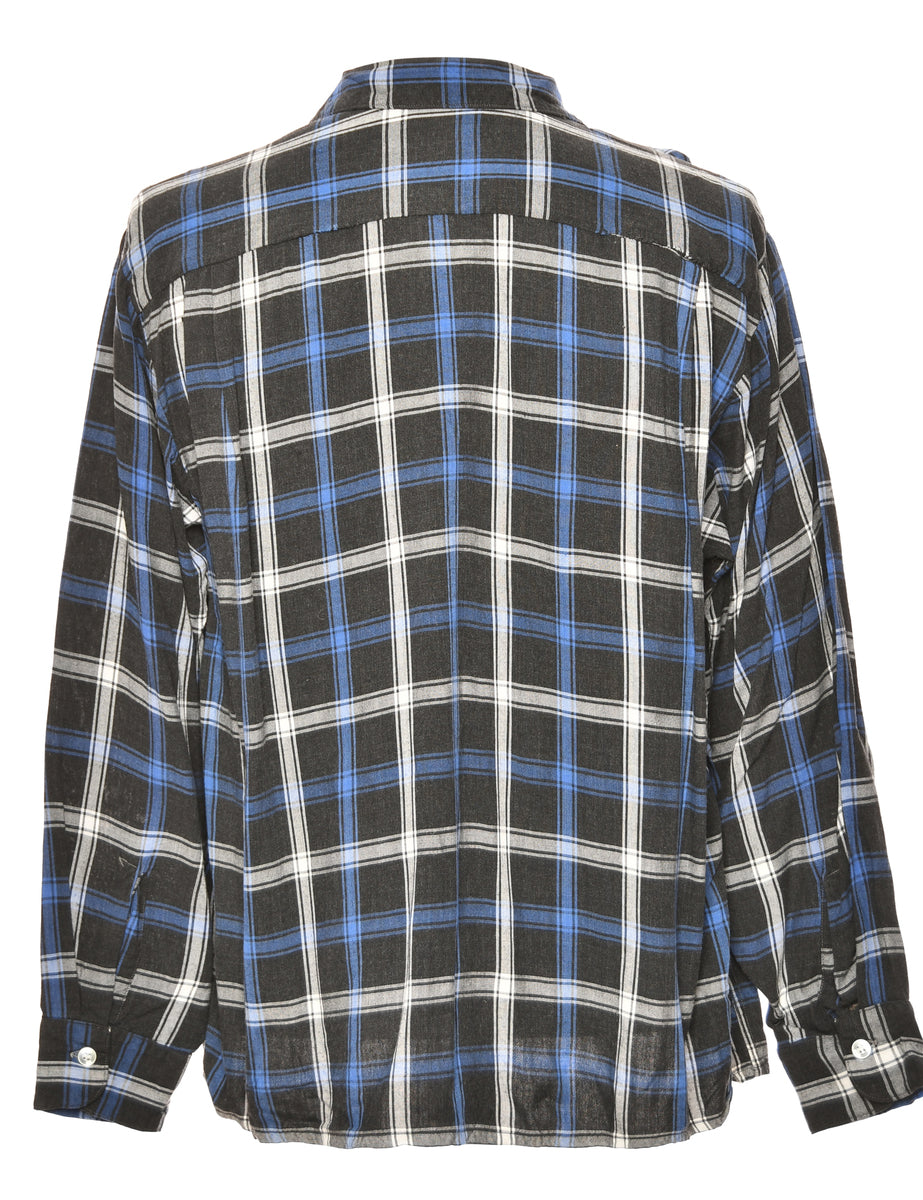 Long Sleeved Black Checked Shirt - L