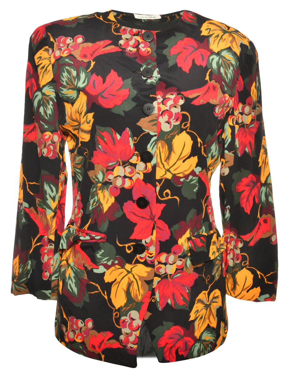 Floral Pattern 1980s Multi-Colour Jacket - XL