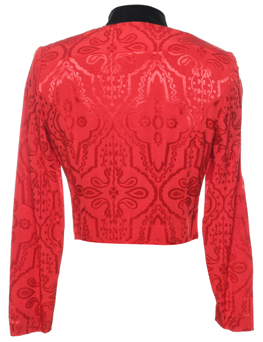 Jacquard Design Red & Black Contrast Collar Evening Jacket - S