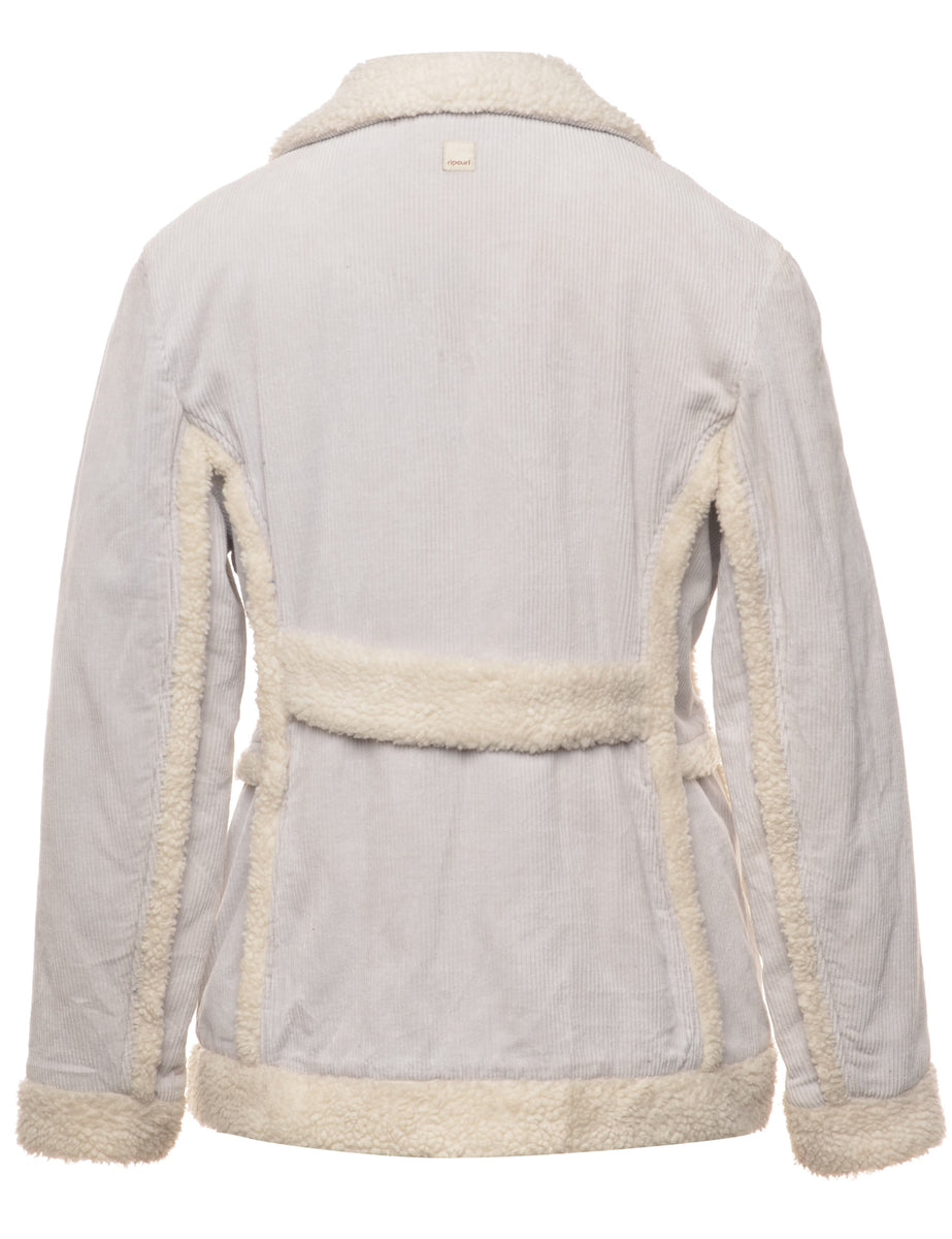 Corduroy Light Grey Faux Shearling Lined Jacket - L