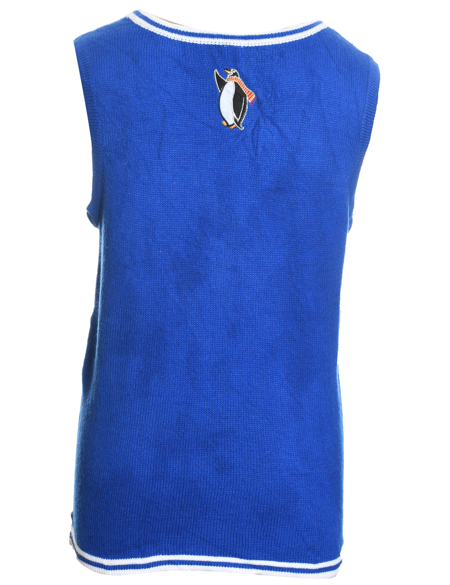 Blue Knit Santa Claus Design Knit Vest - M