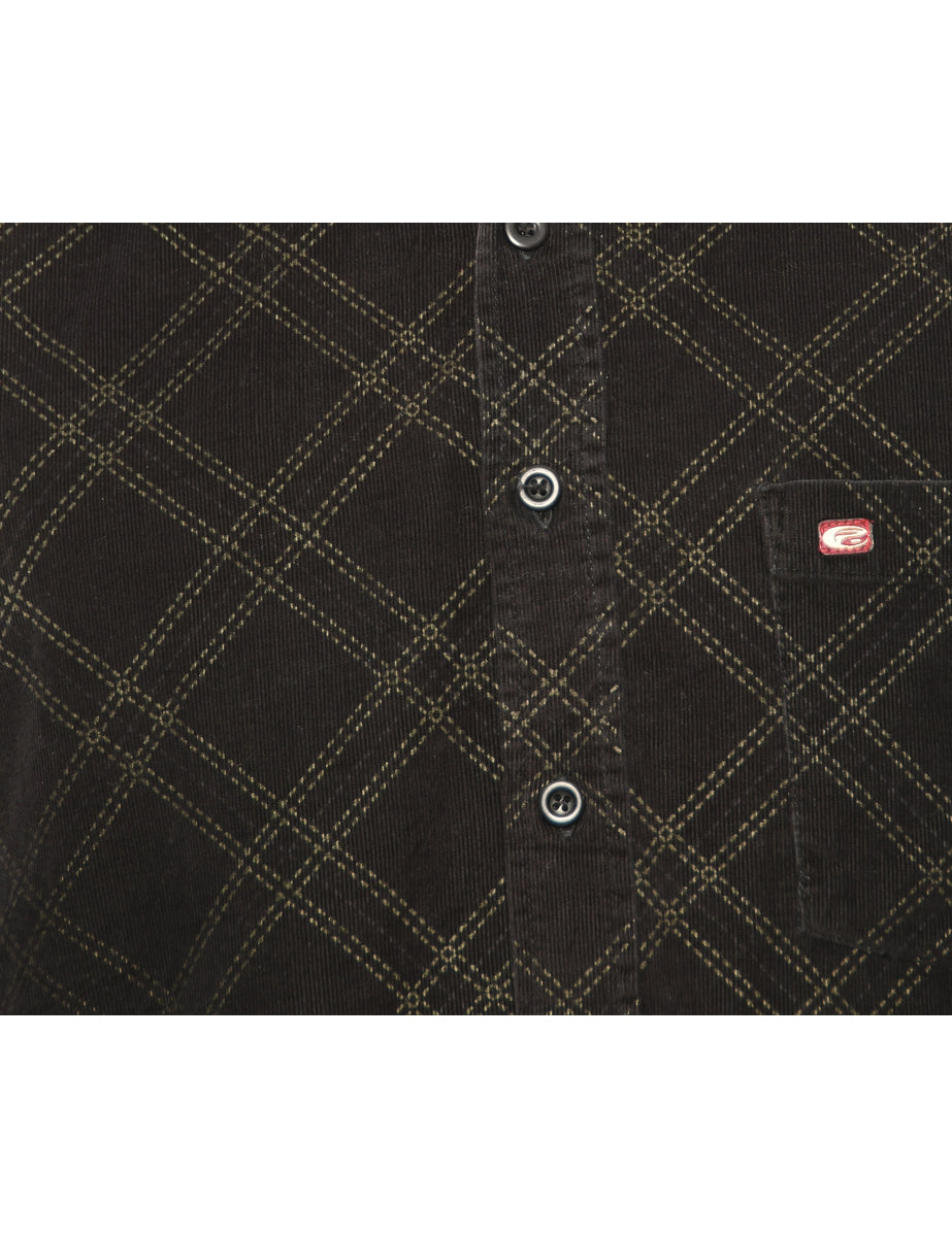 Corduroy Black Checked Shirt - L
