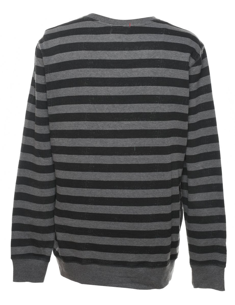 Striped Quicksilver Grey & Black Sweatshirt - L