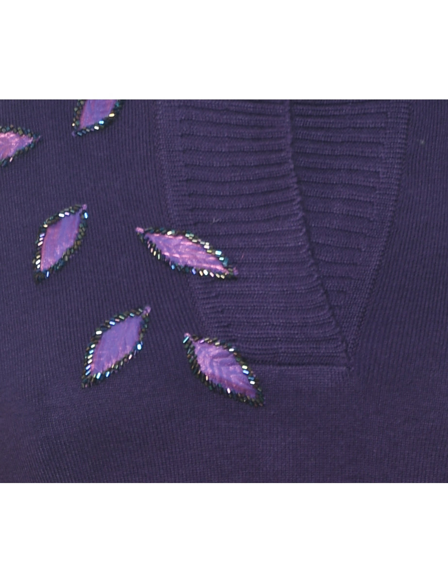Purple Sparkly Beaded Jumper - S