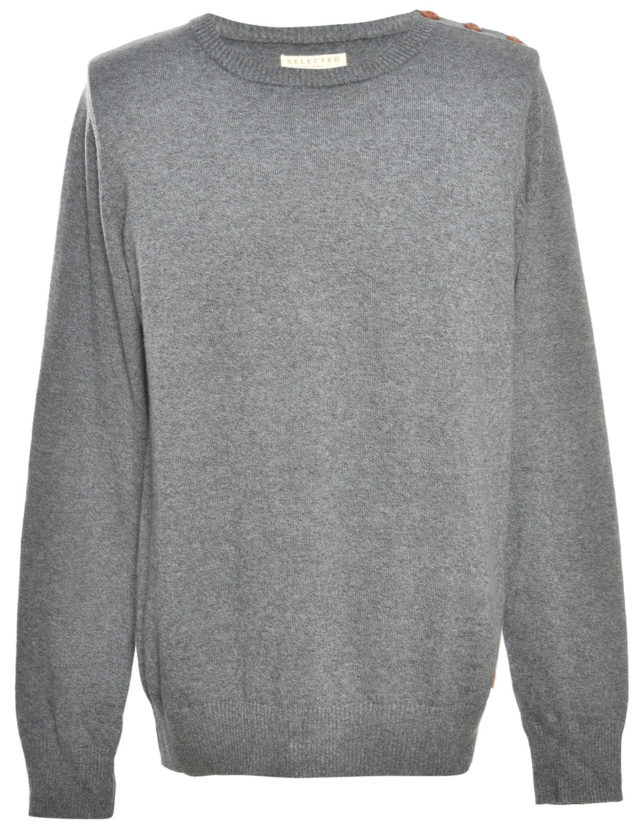 Long Sleeved Grey Knit Jumper - L