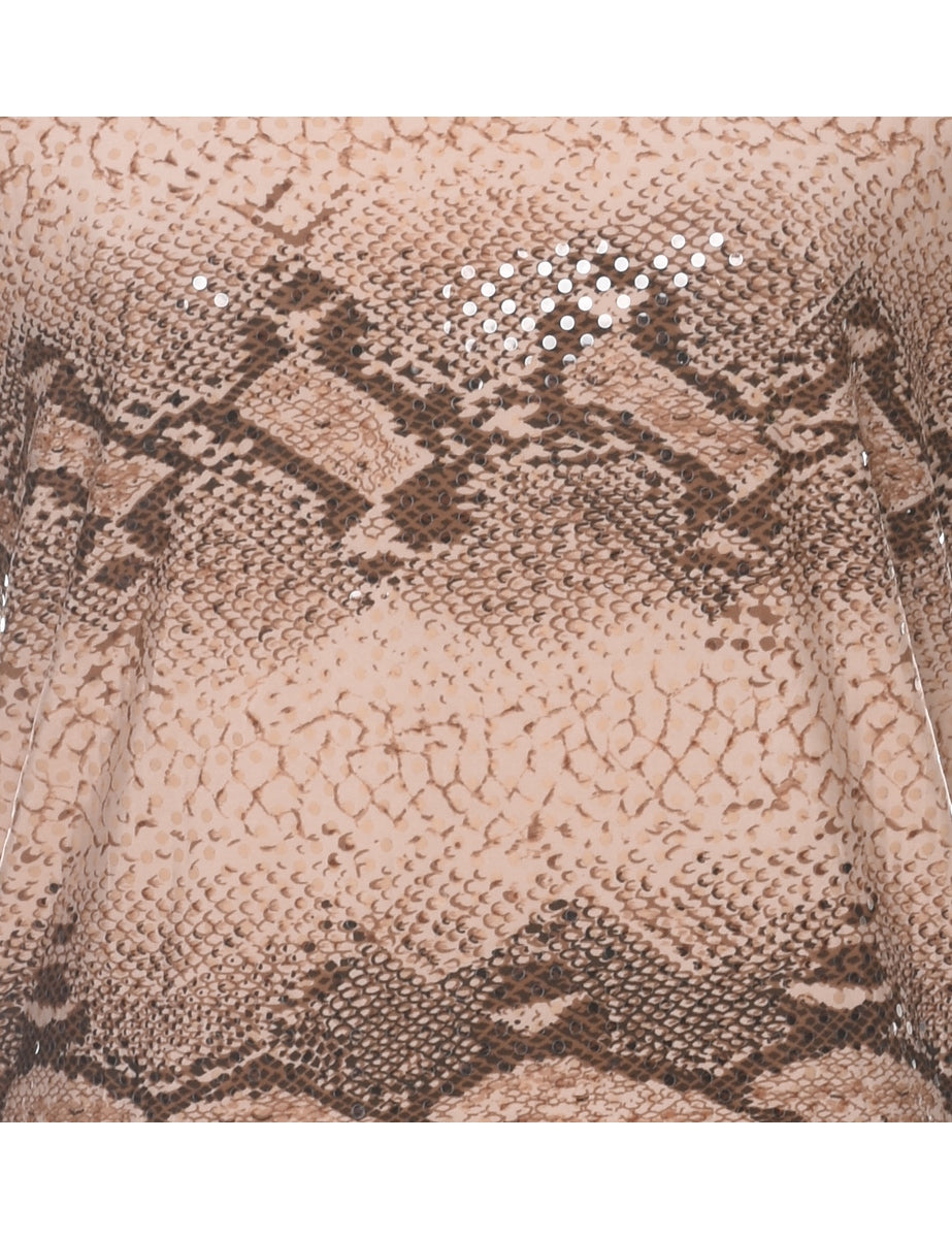 Snakeskin Pattern Brown Top - M