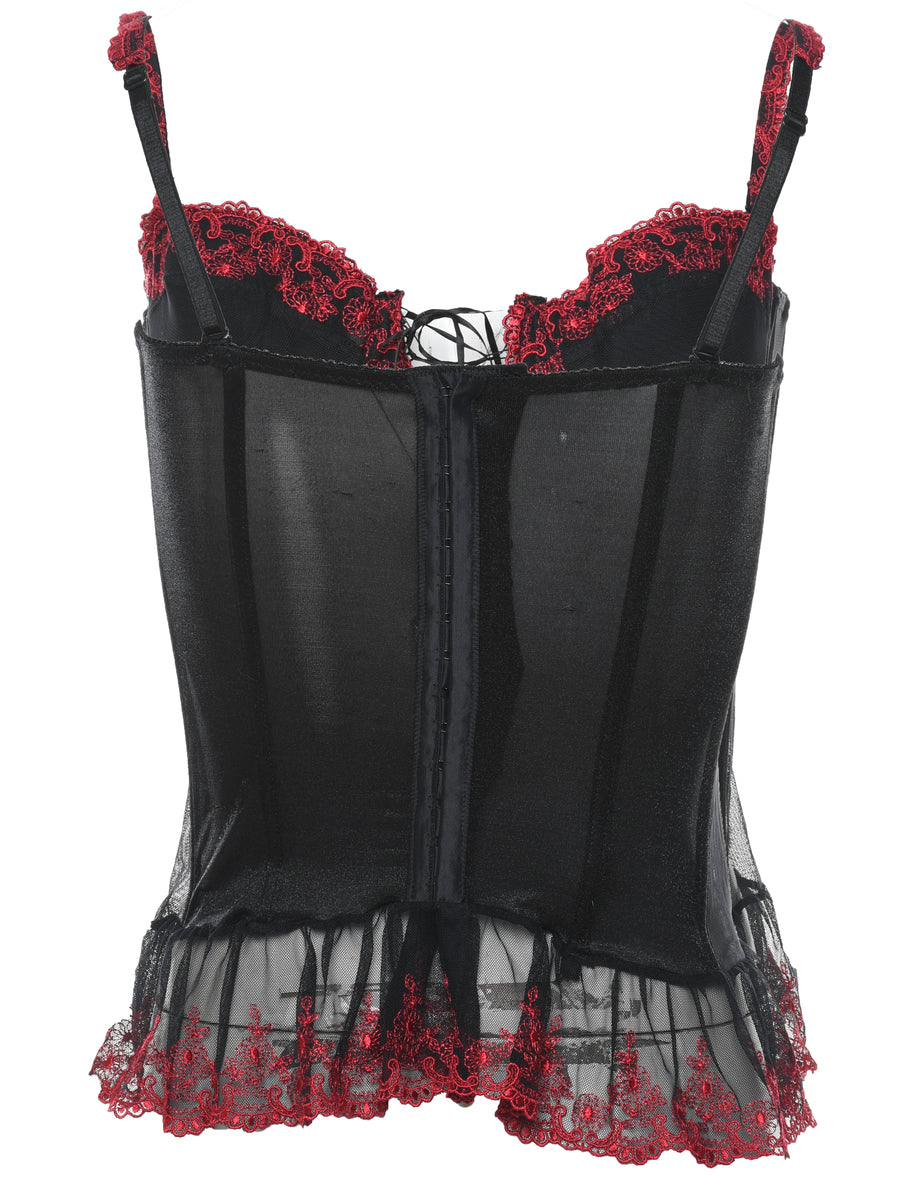 Black Decorative Lace Top - S
