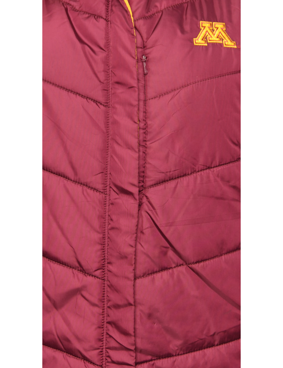 Maroon & Yellow Sleeveless Puffer Jacket - M
