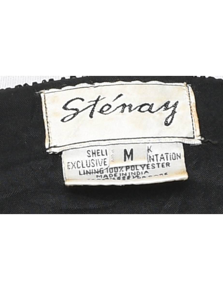 Beaded Black 100% Pure Silk Evening Jacket - M