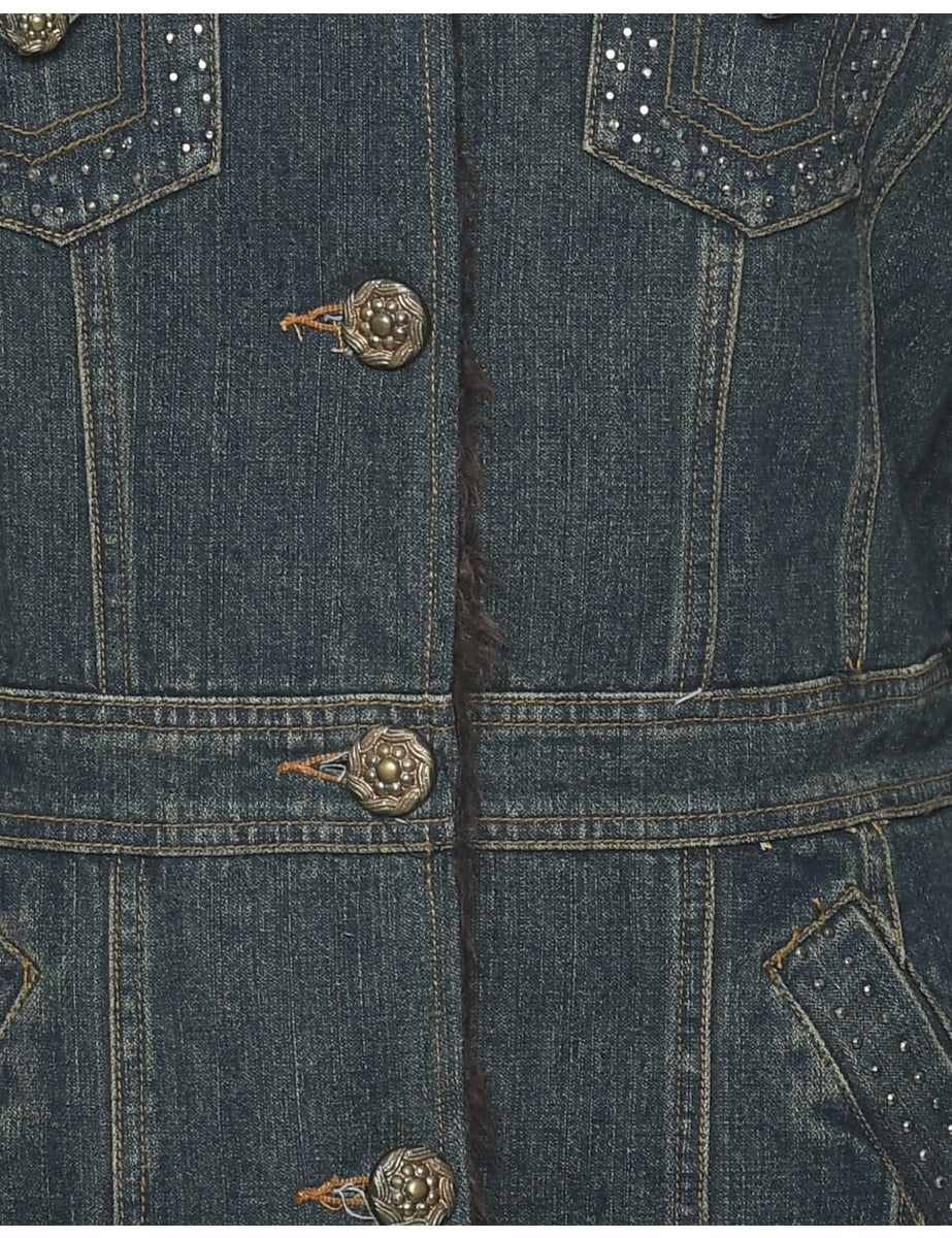 Indigo Shearling Y2K Denim Jacket - L