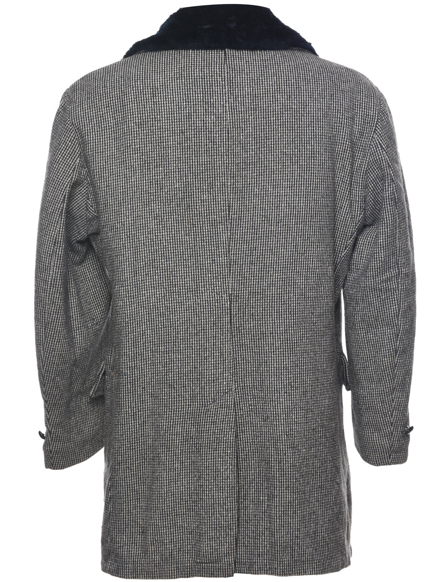Checked Wool Coat - L
