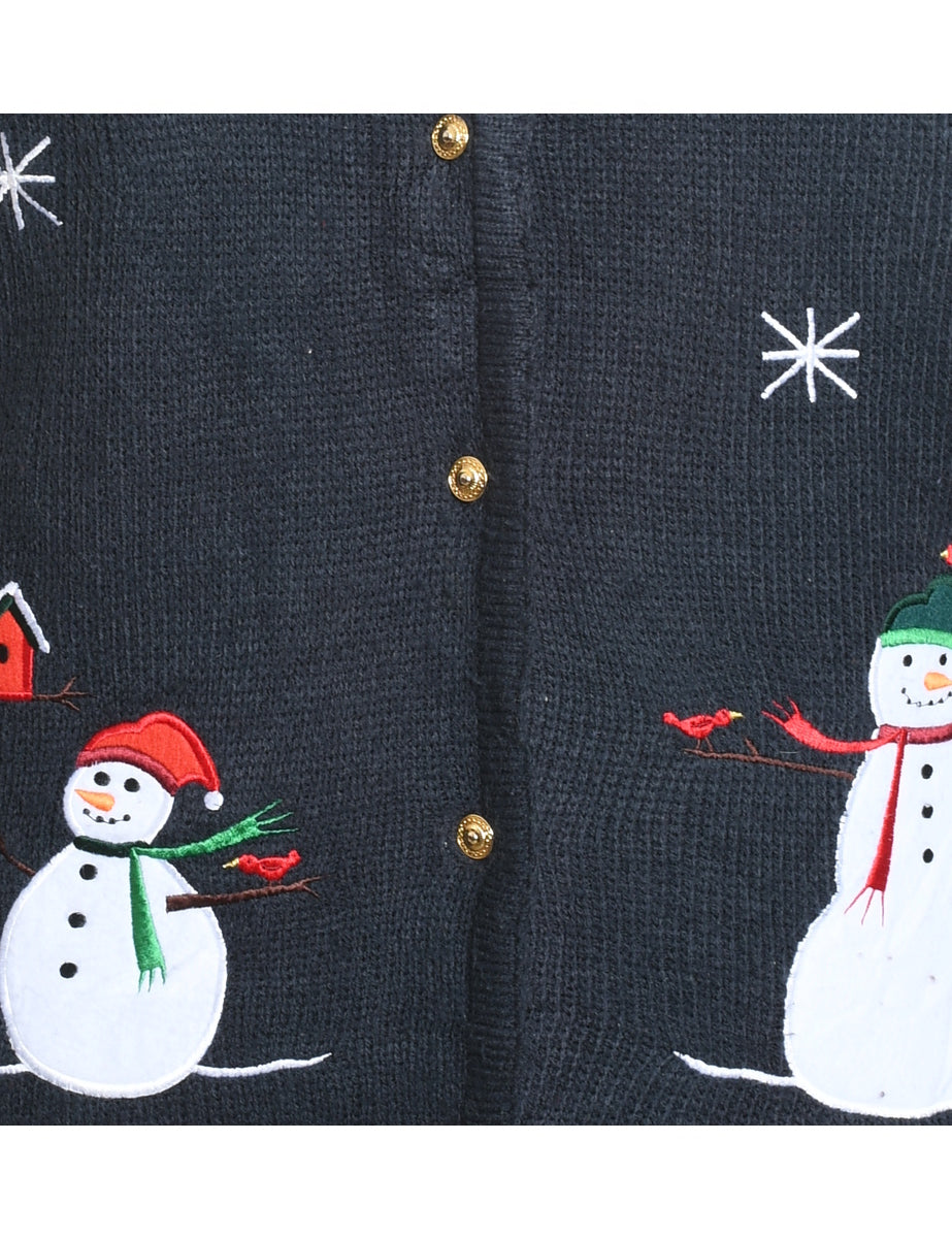 Navy Snowman Design Christmas Cardigan - M