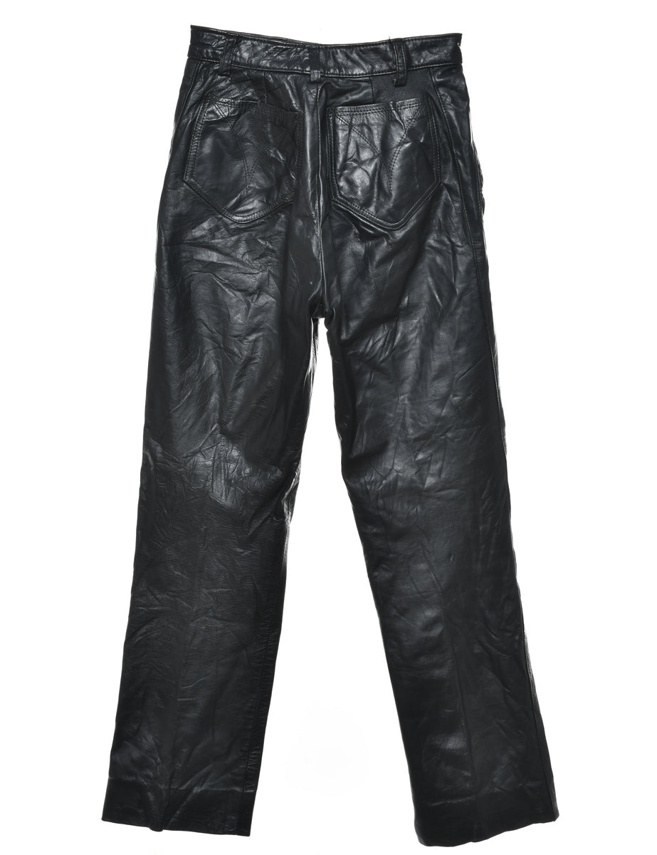 High Waist Black Leather Trousers - W24 L29