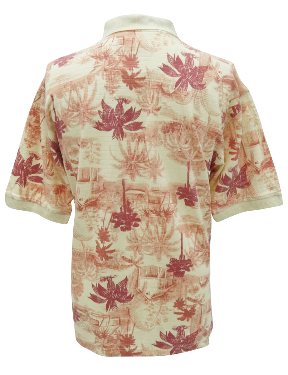 Caribbean Joe Hawaiian Button Front Polo Shirt - M