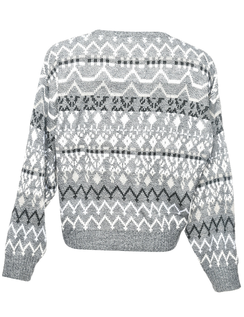 Geometric Print Black, White & Grey Jumper - L