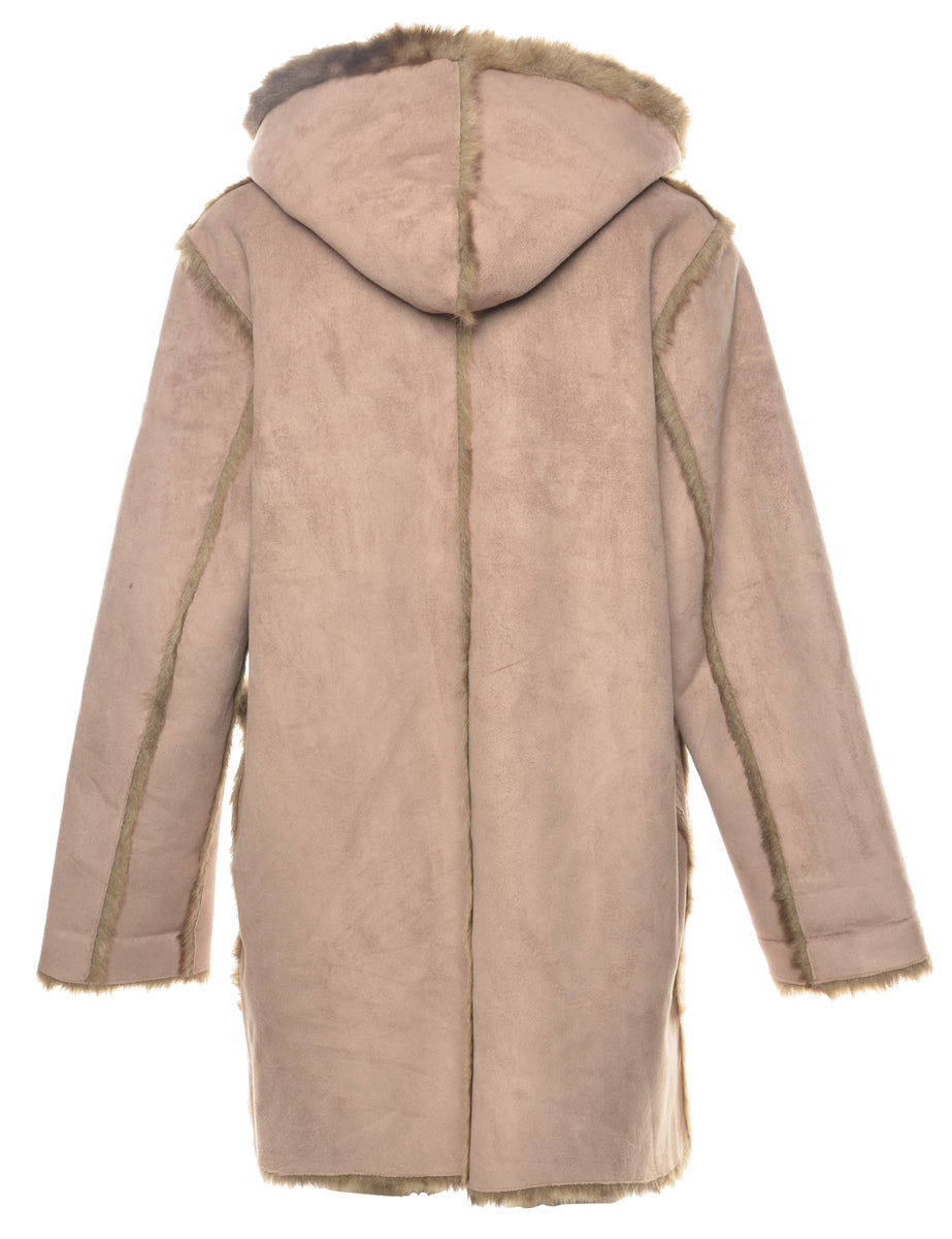 Faux Fur Lining Knee Length Coat - M