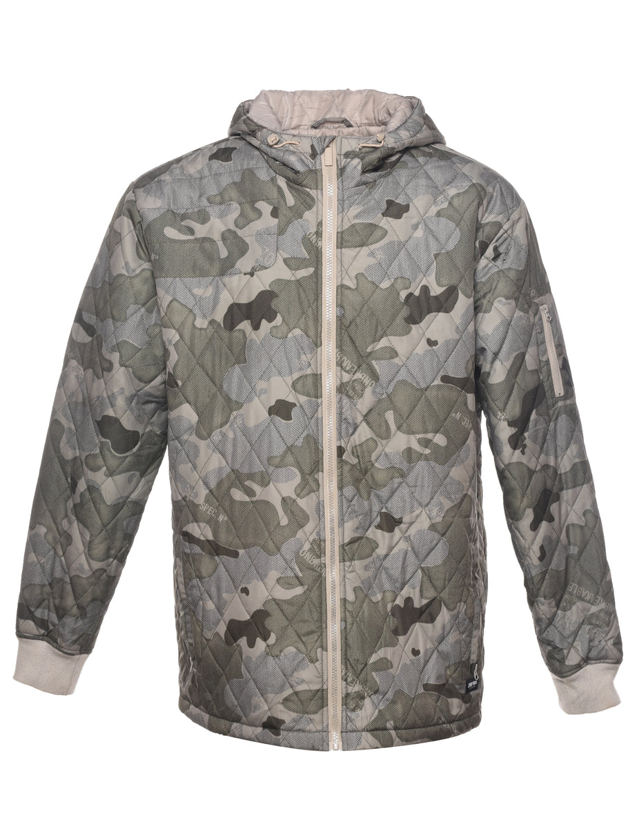 Camouflage Print Puffer Jacket - L