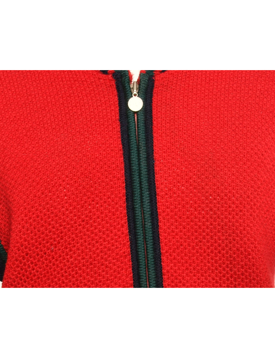 Red Zip Front Cardigan - M