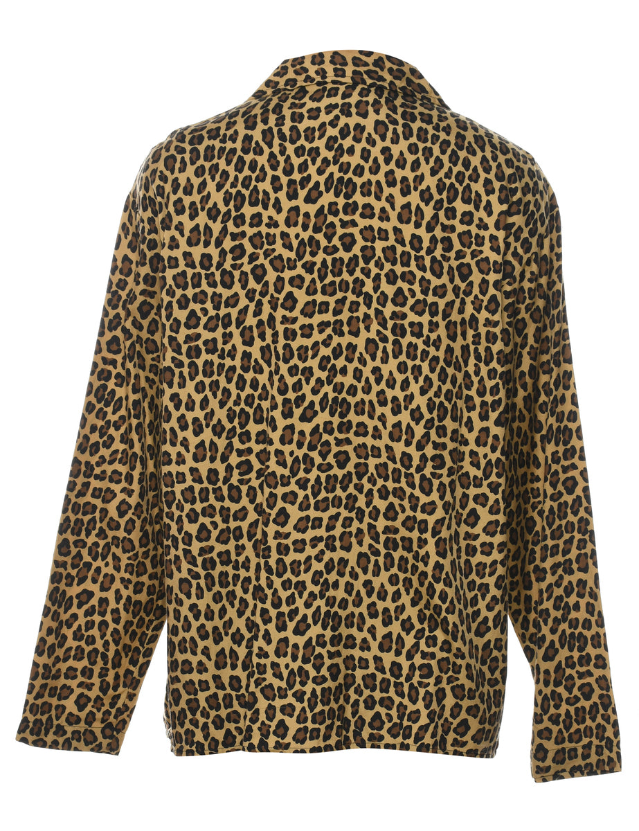Leopard Print Silk Blend Shirt - L
