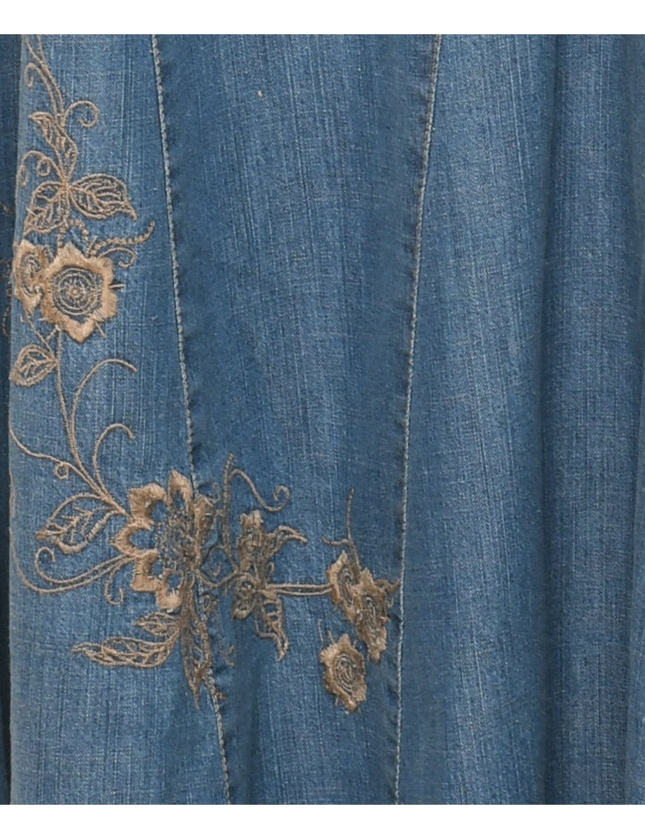 Floral Pattern Denim Skirt - M