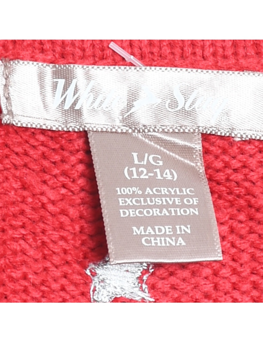 Snowman Design Red Knit Christmas Vest - L