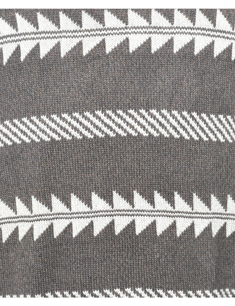 Geometric Pattern Brown & White Eddie Bauer Jumper - L