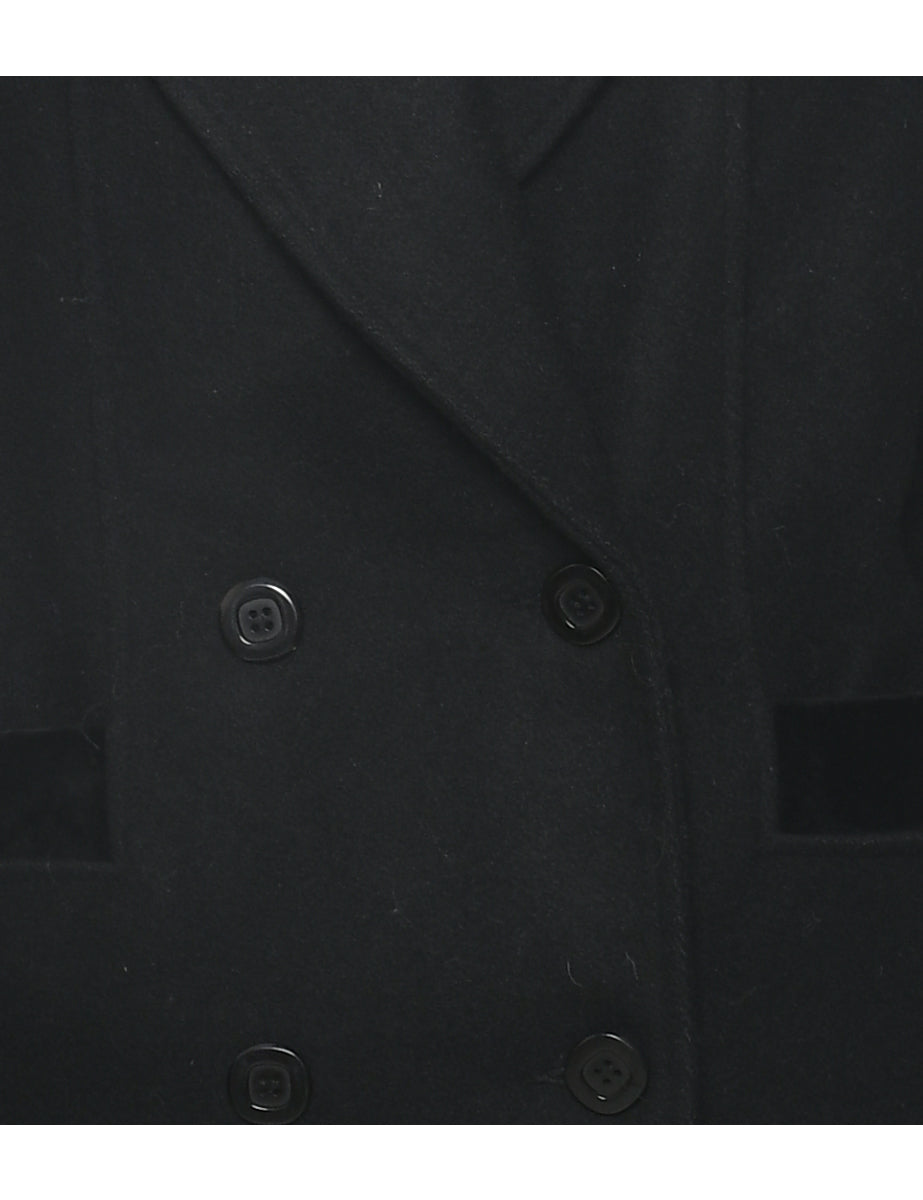 Velvet Trim Wool Coat - M