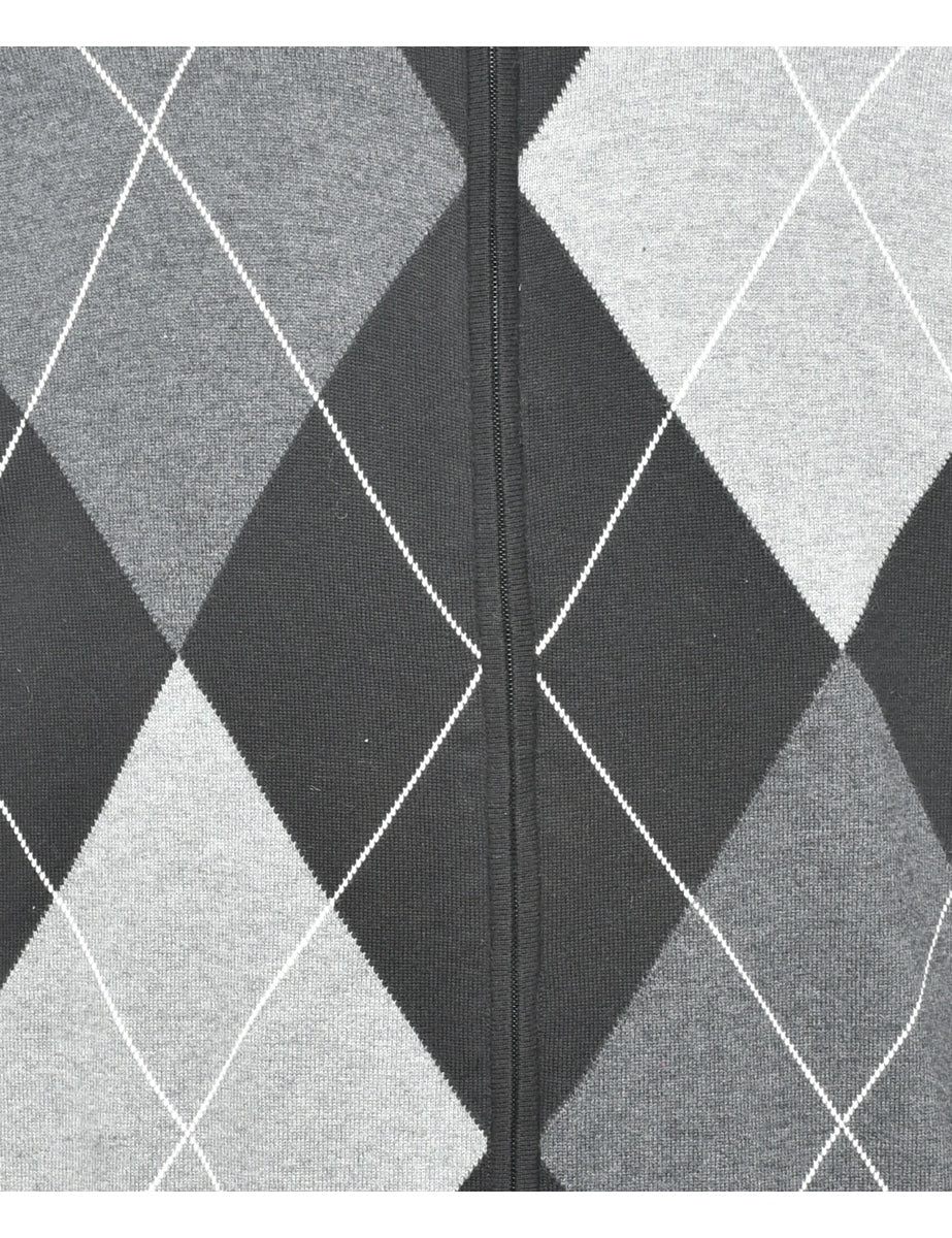 Argyle Black & Grey Cardigan - L