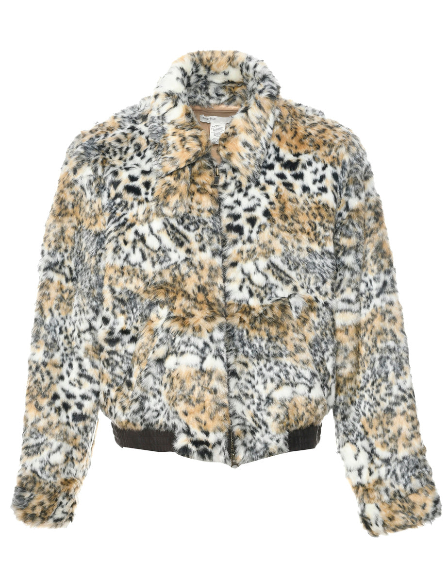 Leopard Print Faux Fur Jacket - L
