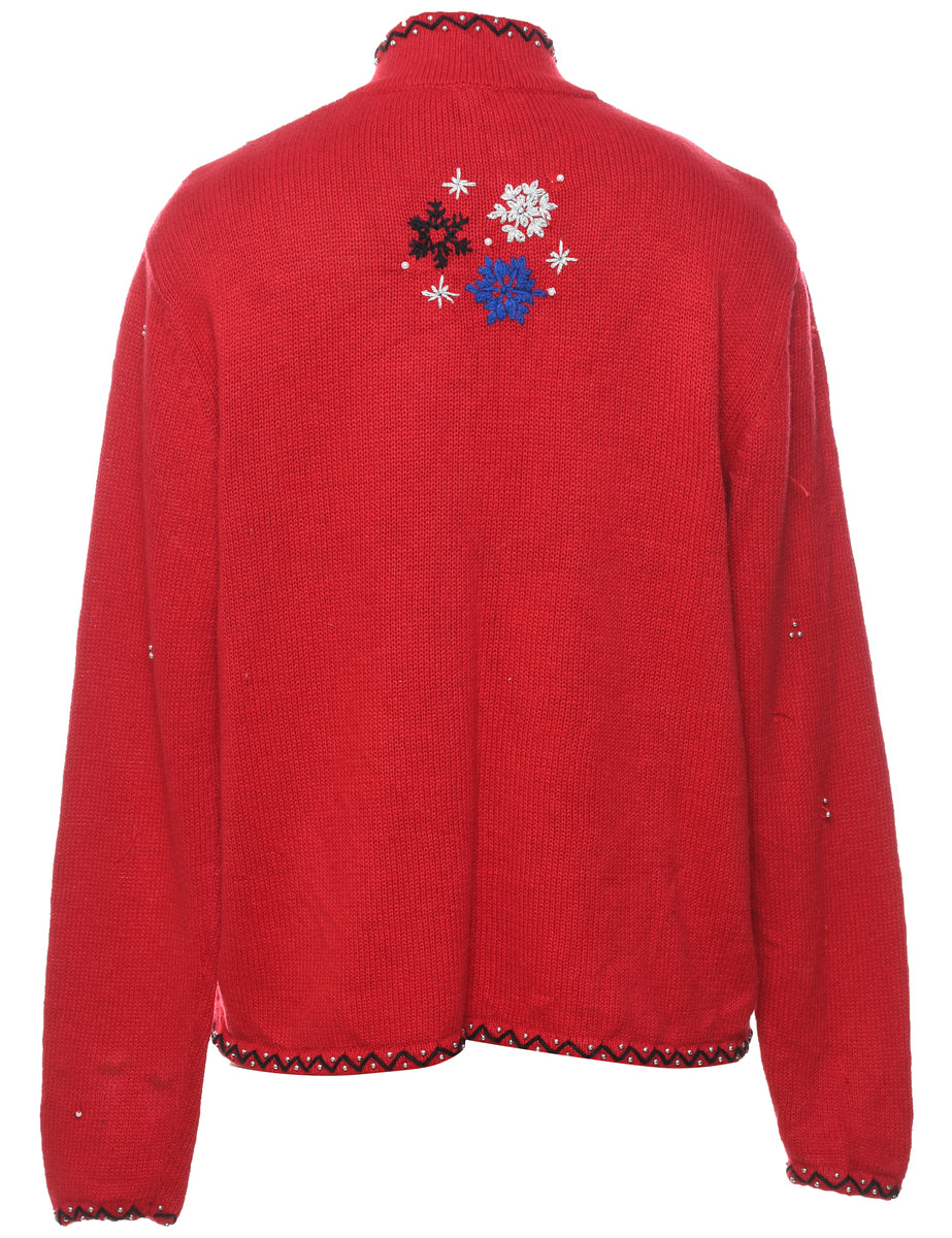 Festive Print Christmas Cardigan - M