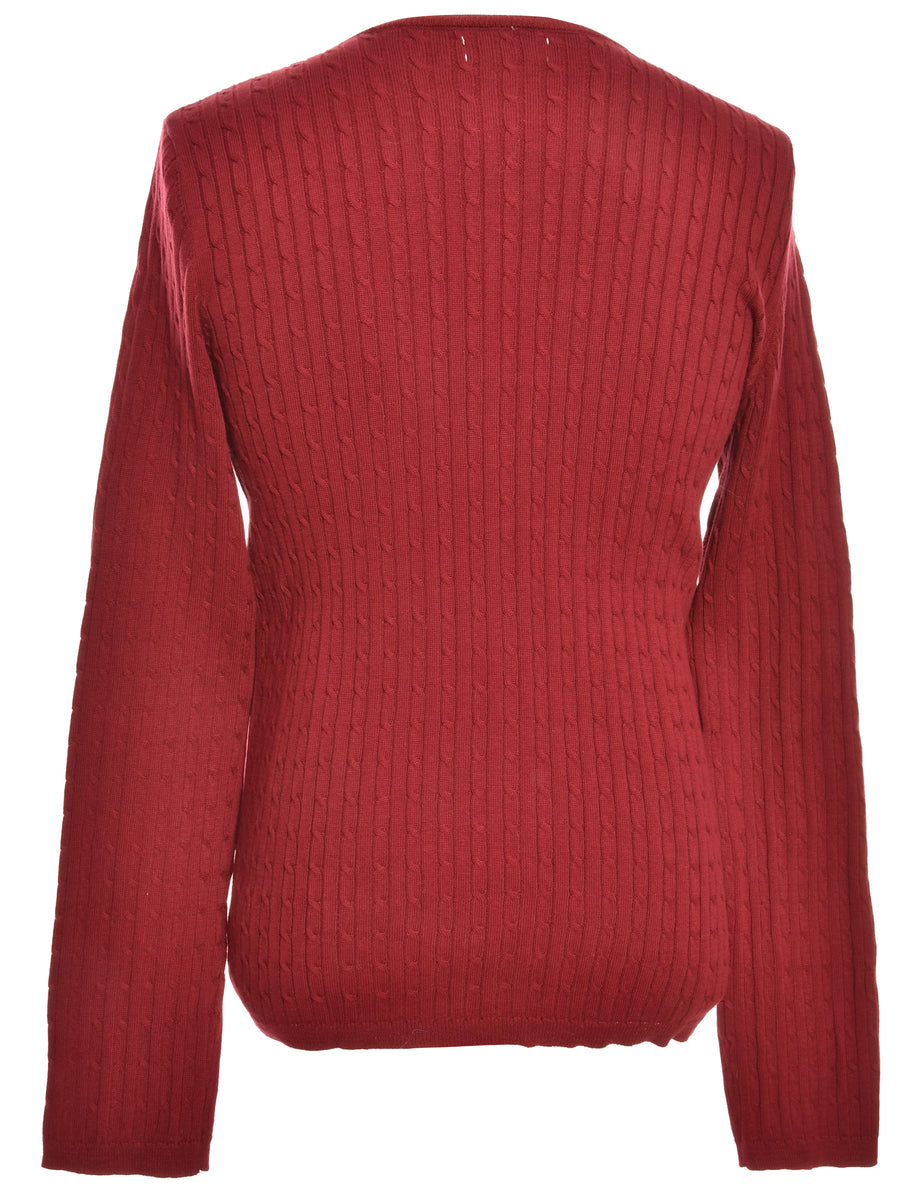 Button Through Maroon Cardigan - L