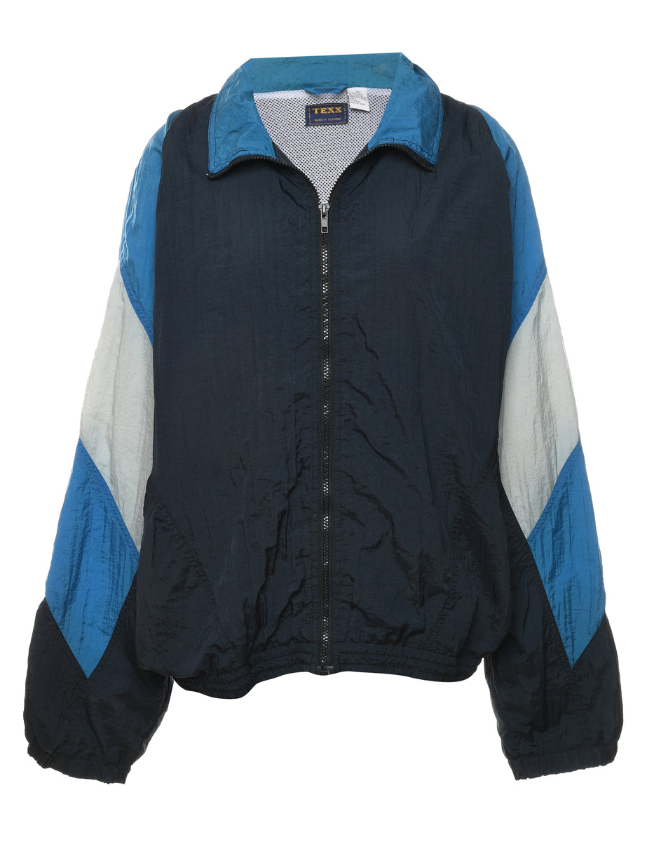 Navy Blue & Grey Contrast Panel Nylon Jacket - L