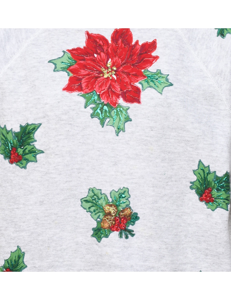 Floral Christmas Sweatshirt - L
