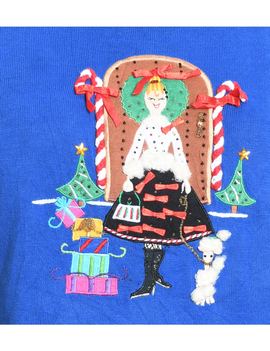 Festive Print Christmas Jumper - L