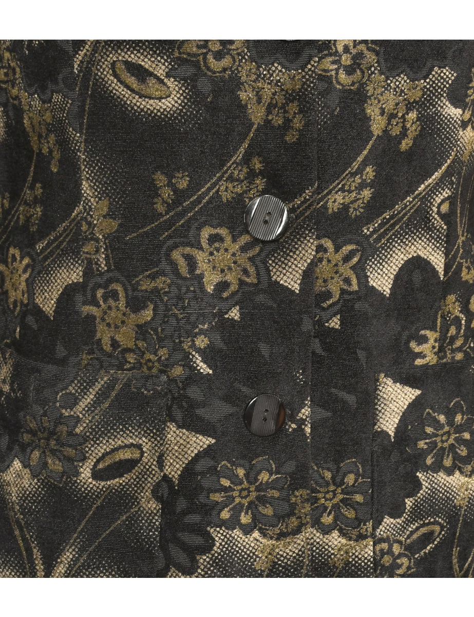 Floral Pattern Black Jacket - L