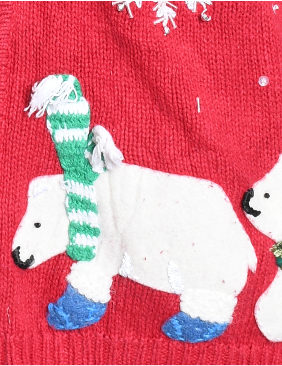 Polar Bear Design Christmas Cardigan - L