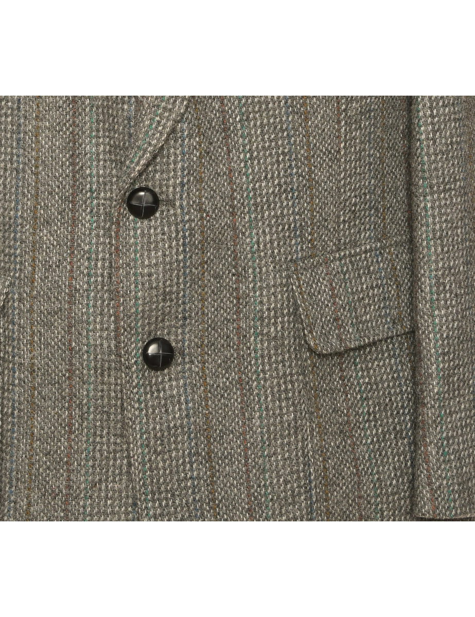 Single Breasted Wool Blend Classic Grey Blazer - M