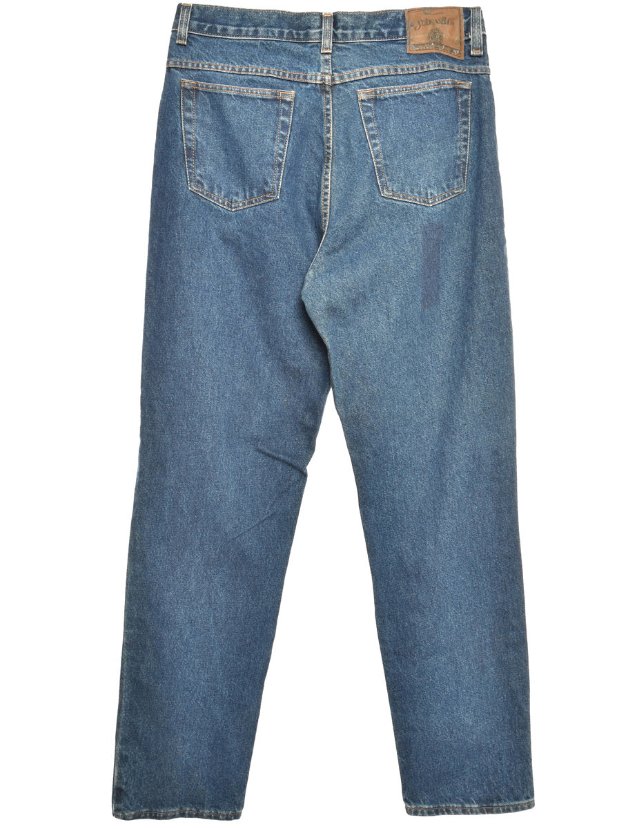 Zip Front Stone Wash Straight Fit Jeans - W34 L32