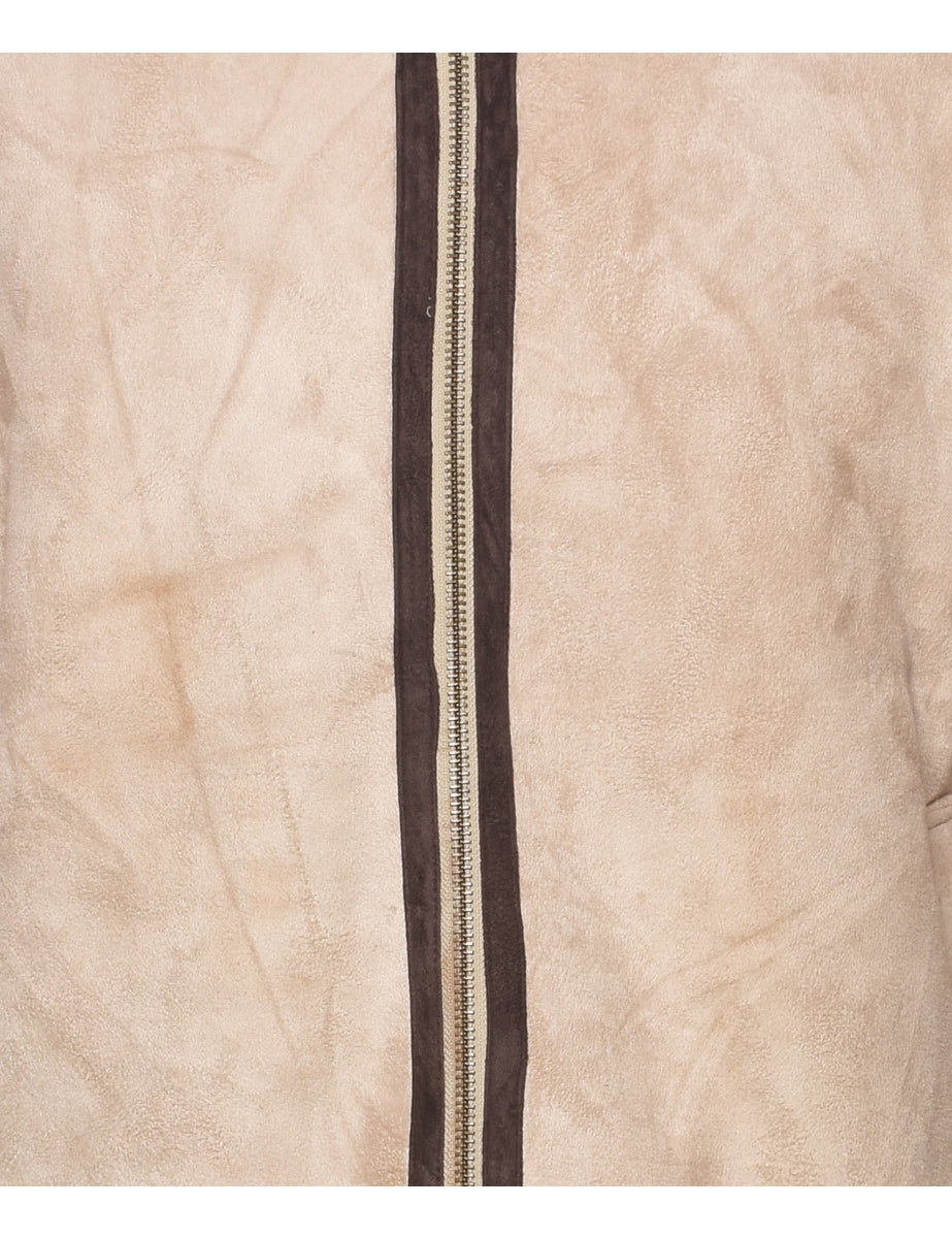 Zip Front Shearling Jacket - L