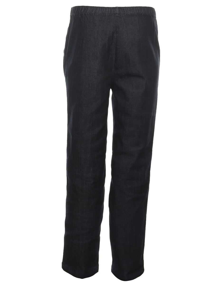 Black Elasticated Waist Denim Trousers - W28 L28