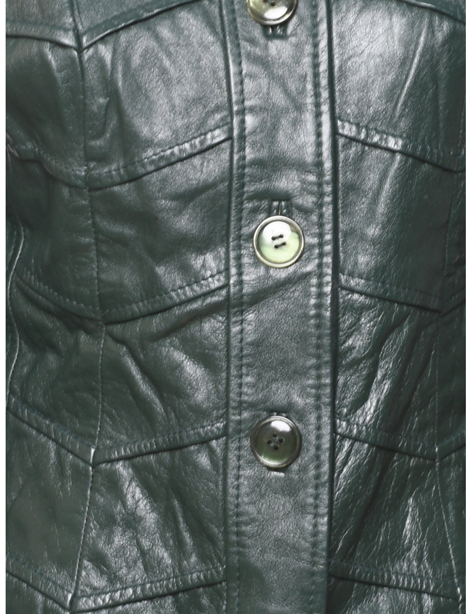 Dark Green 1970s Dagger Collar Leather Jacket - M