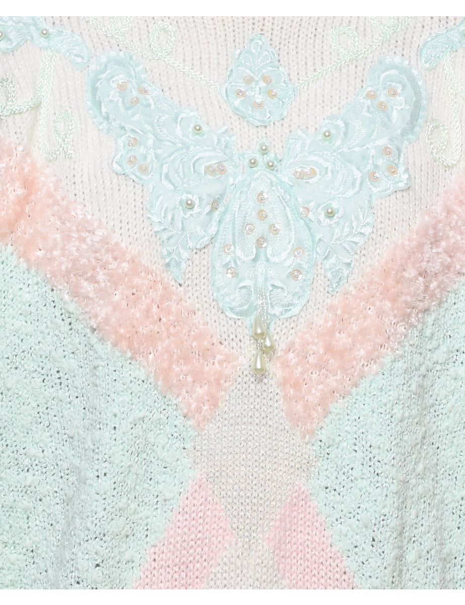 Beaded Floral Knit Jumper - L