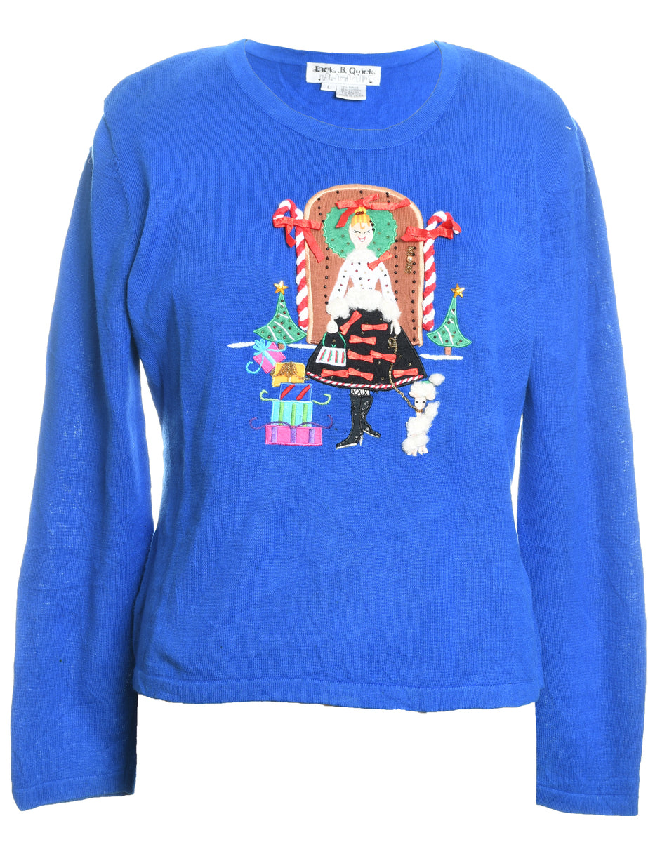 Festive Print Christmas Jumper - L