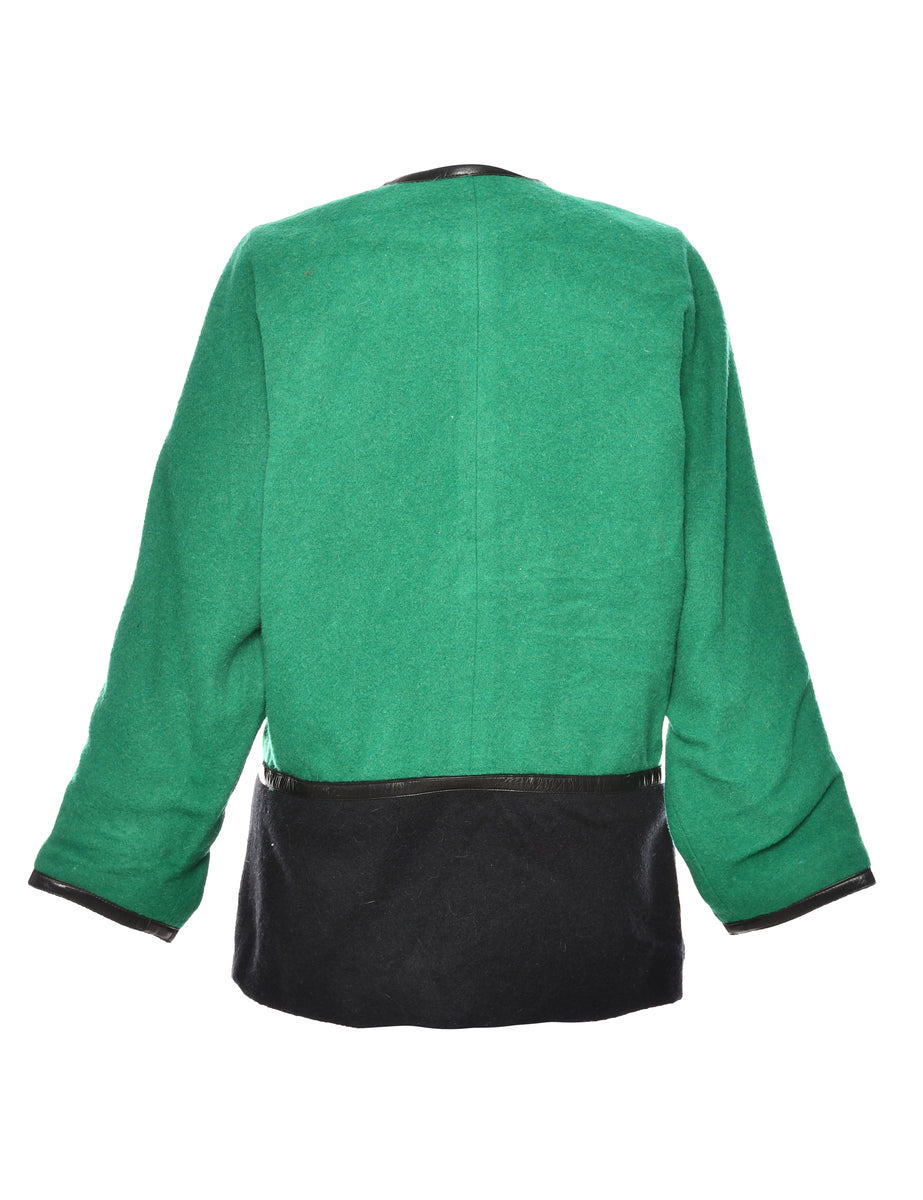 Green & Black Two-Tone Wool Coat - L