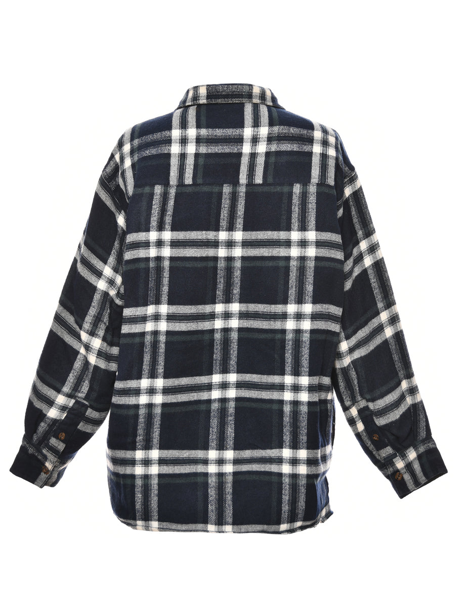Long Sleeved Navy Checked Shirt - L