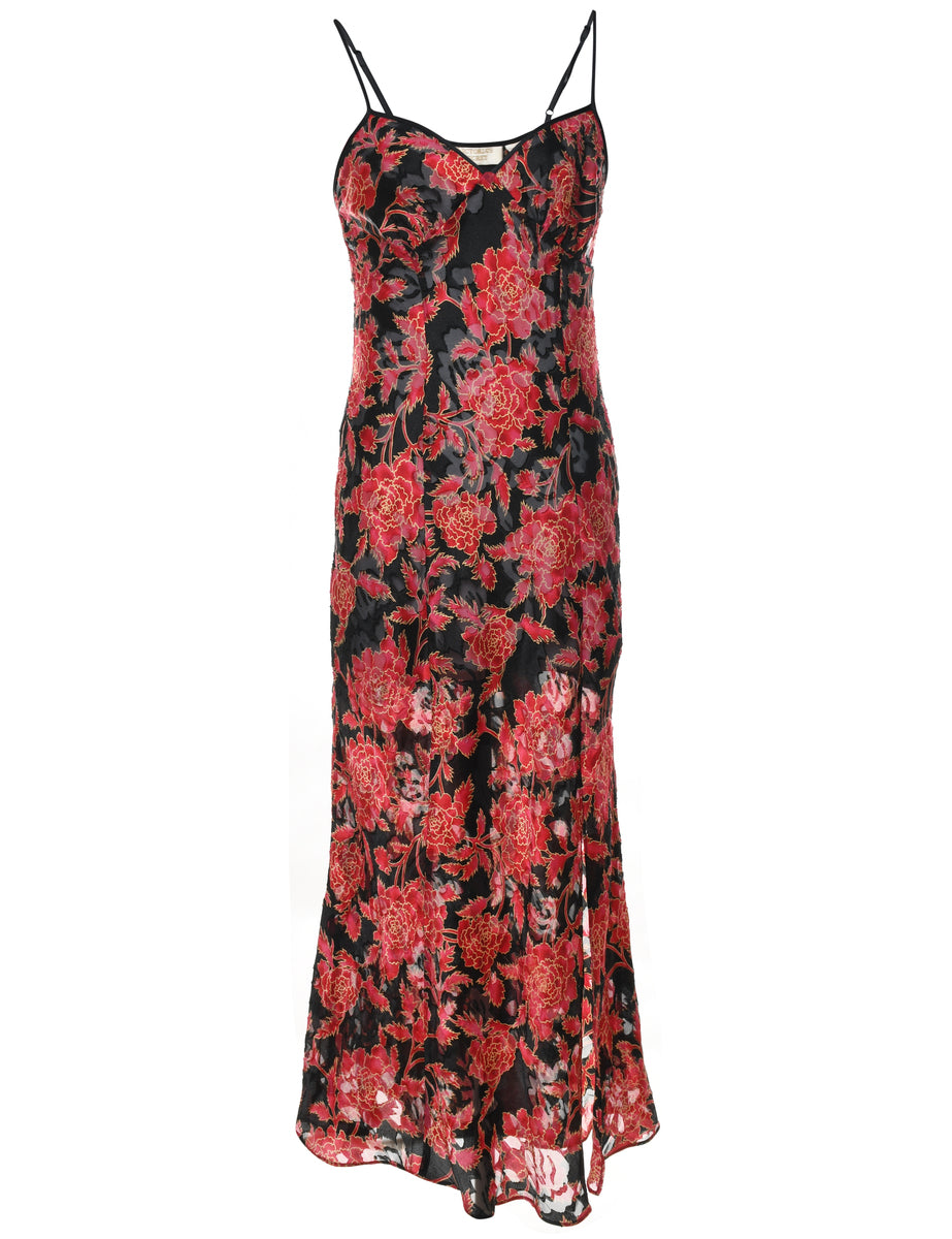 Floral Print Black & Red Sheer Victoria's Secret Slip - S