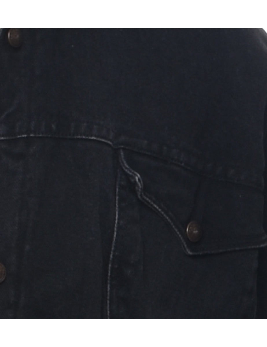 Black Shearling Denim Jacket - L