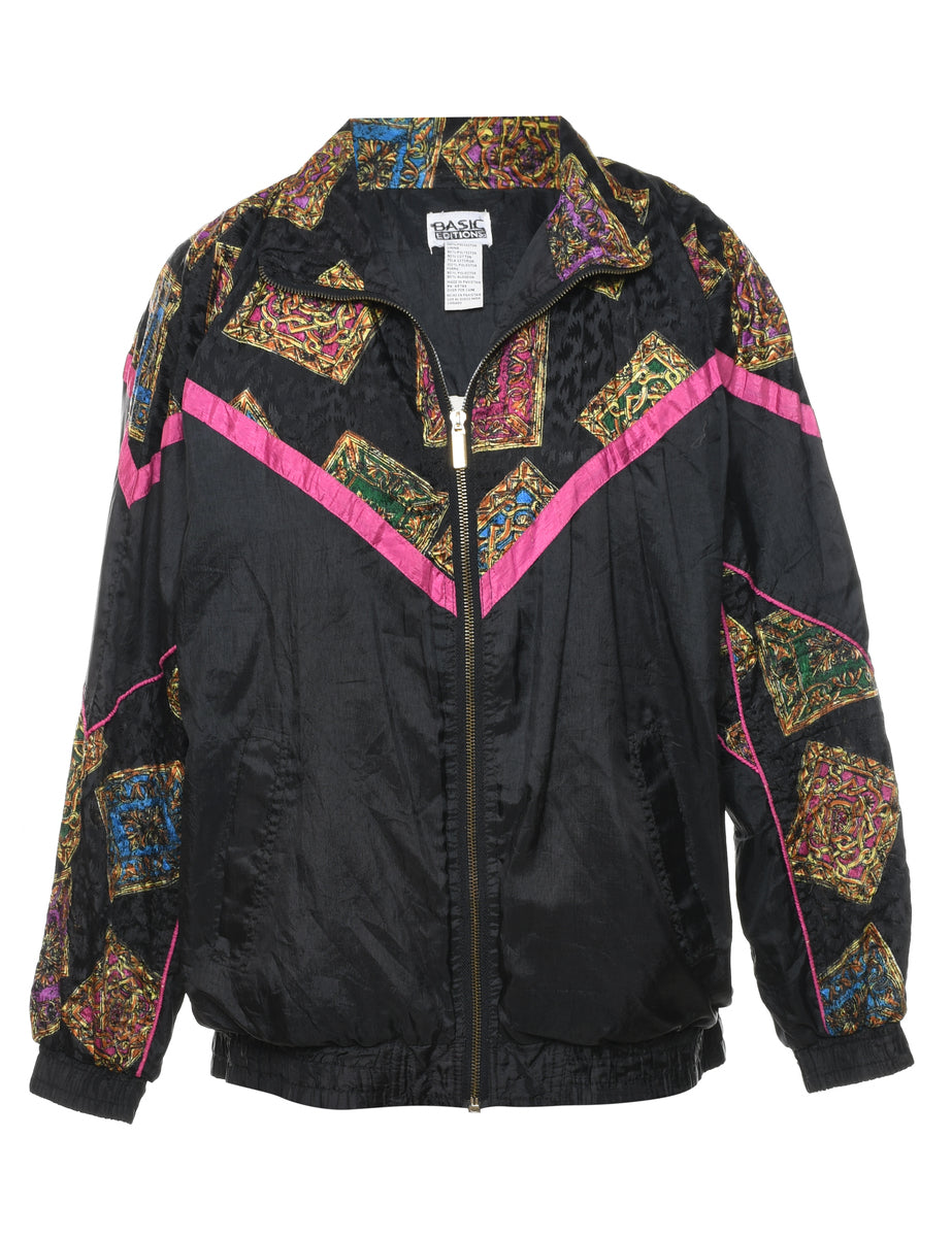 Black, Gold & Pink Patterned Nylon Jacket - S