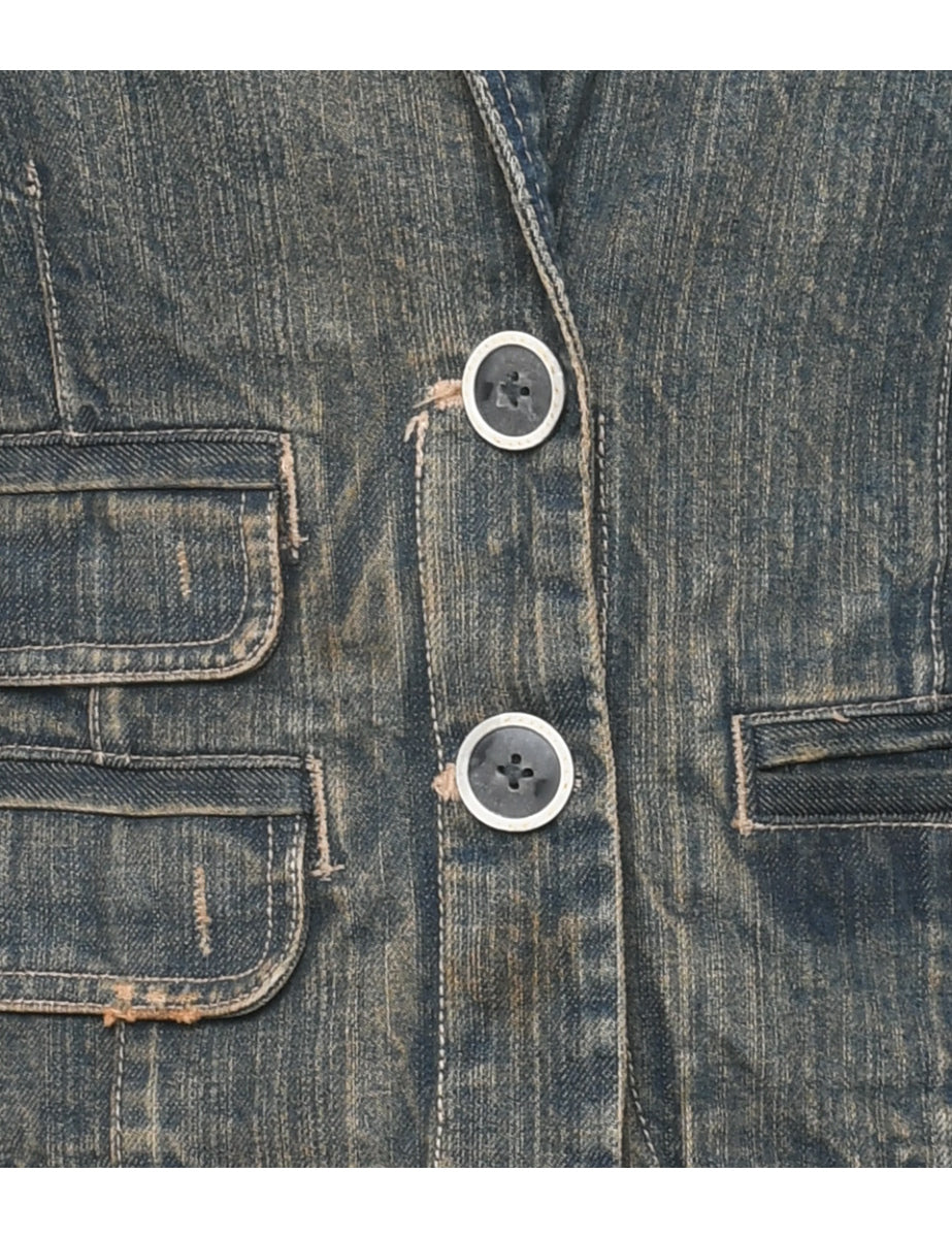Button Front Denim Jacket - M