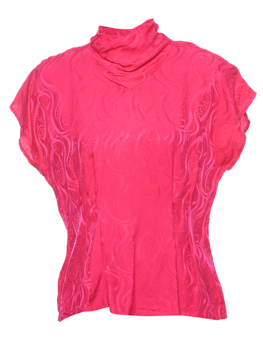 Silk Hot Pink Printed Top - M